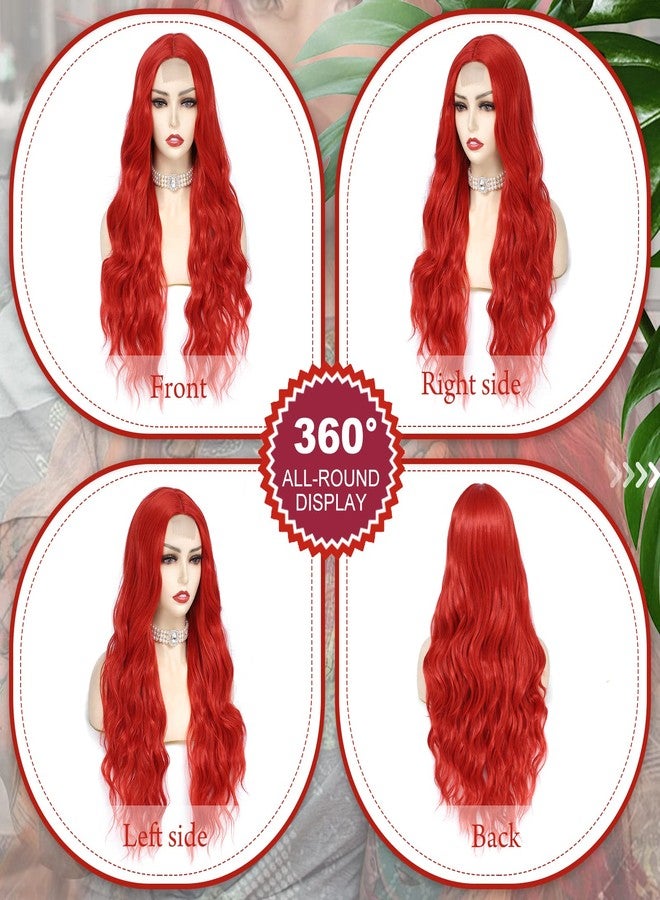 BUPPLER شعر مستعار طويل أحمر فاقع من BUPPLER، بطول 28 بوصة، فرق وسطي، شعر مستعار صناعي، شعر مستعار واقعي، هدايا، شعر مستعار للحفلات، شعر مستعار ملون للاستخدام اليومي (أحمر فاقع) - Image 3